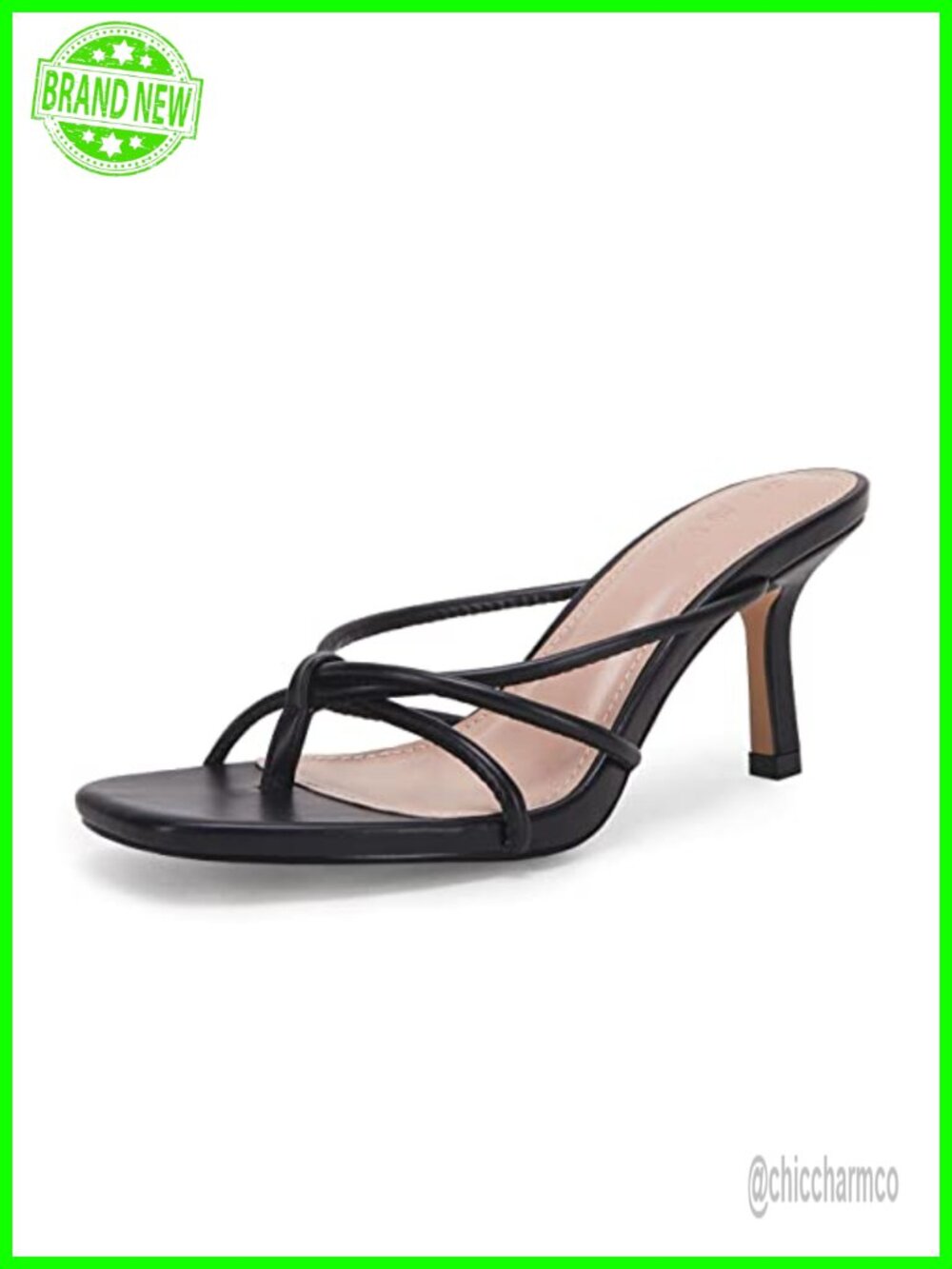 Women's Strappy Stiletto Heeled Sandals Square Open Toe Faux Leather Slip On